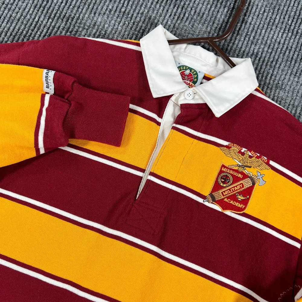 Rugby Wear Barbarian Polo Shirt Mens Small Red Yellow Striped Long Sleeve Cotton